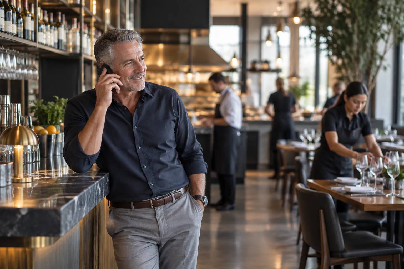 Executive on a focused phone call in a modern office