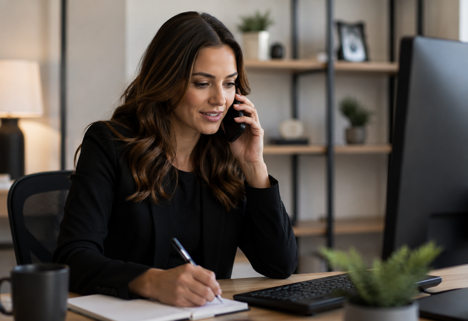 Professional executive caller in a modern office