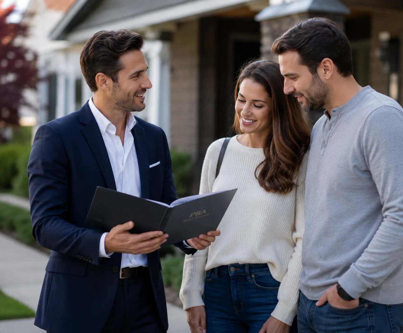 Real estate professional with a for sale sign