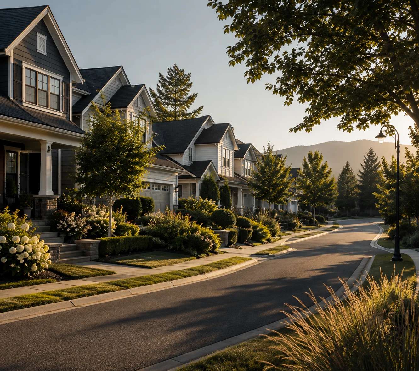 Charming suburban homes with vibrant landscaping