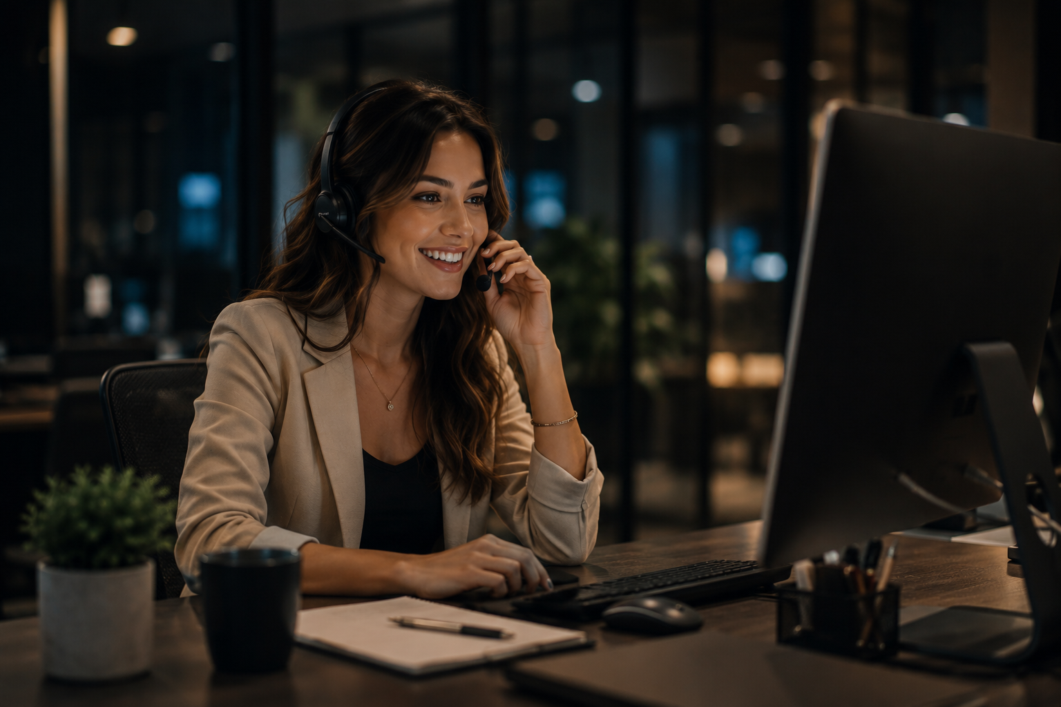 Professional on a call having a genuine human conversation