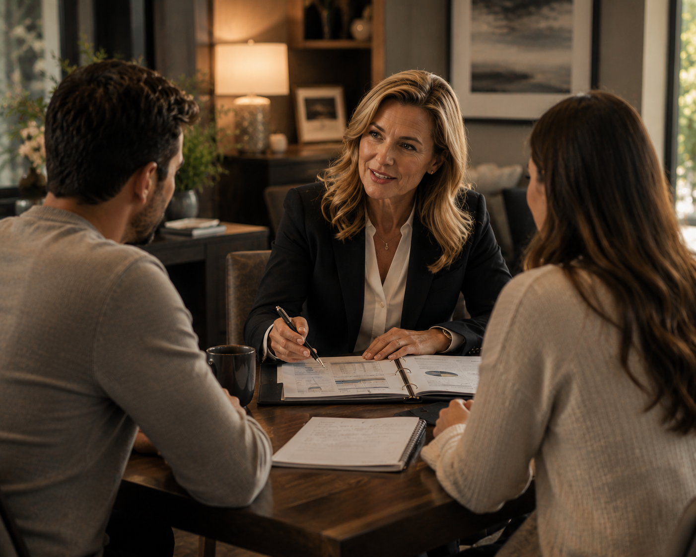 Mortgage broker advising a young couple