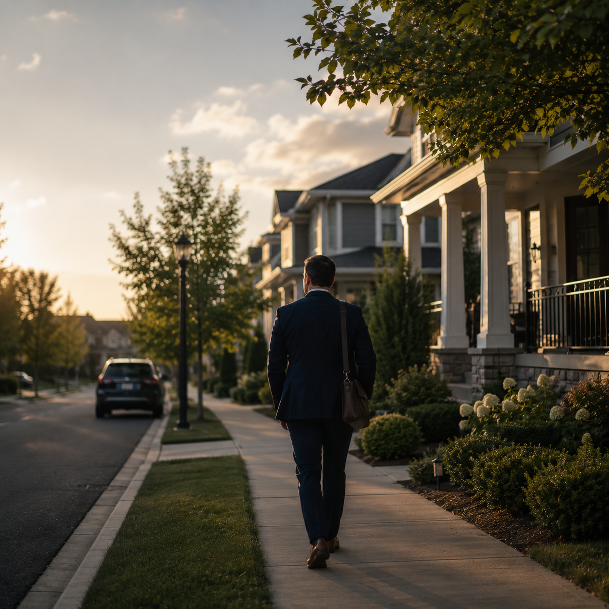 Walking through a quiet residential neighborhood