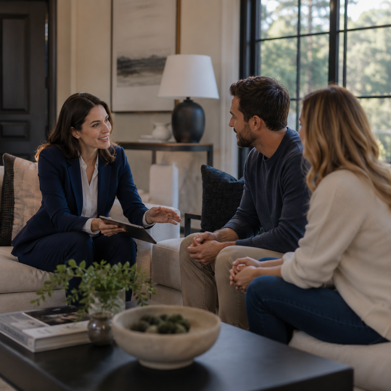 Real estate consultant meeting with clients