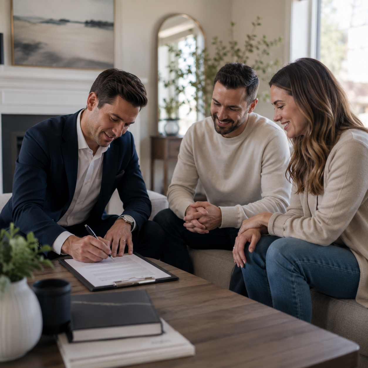 Realtor welcoming a client at a new home