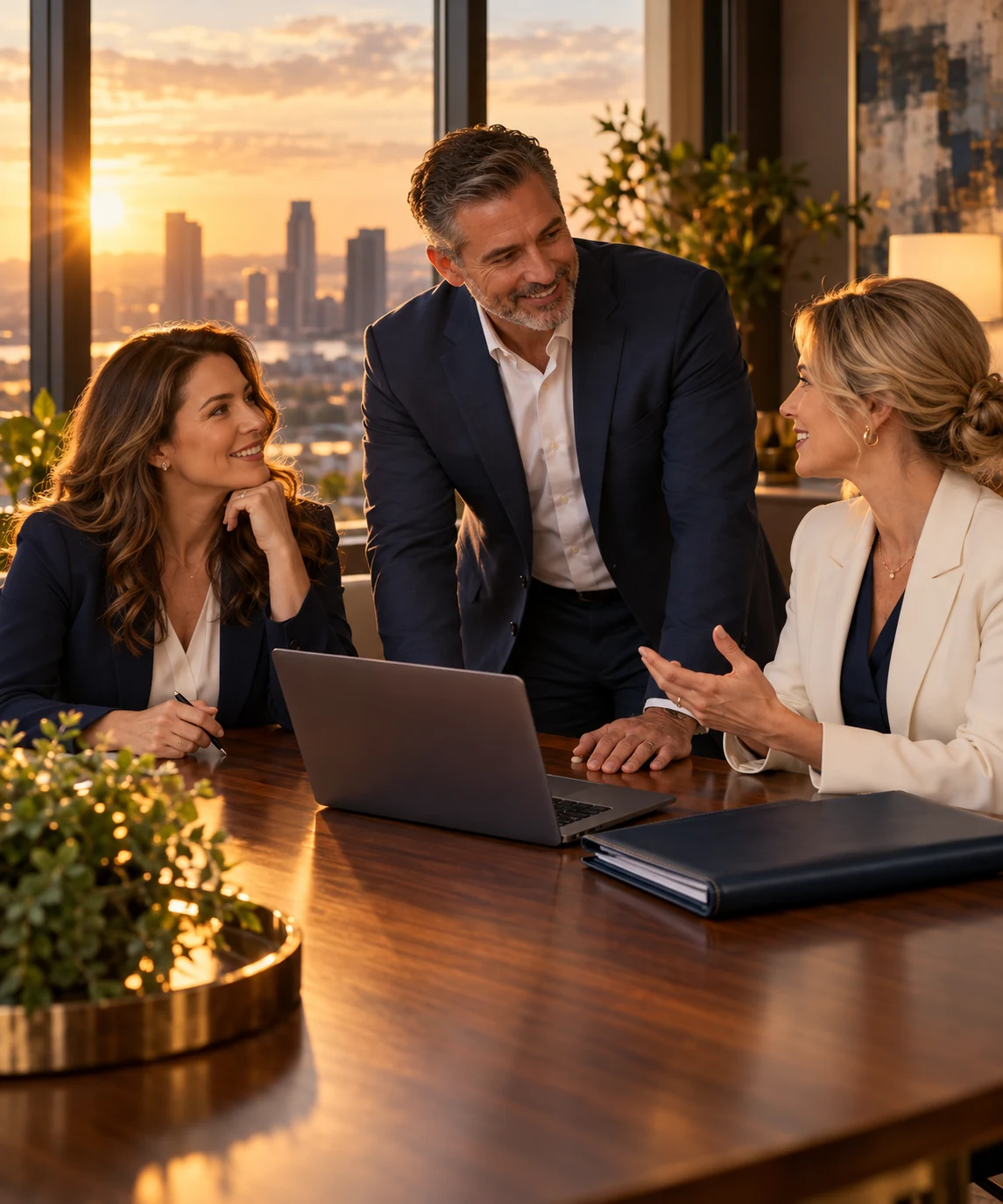 Three title company professionals collaborating at a table